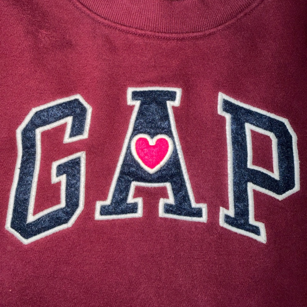 GAP Maroon Crewneck with Navy Lettering and Pink Heart